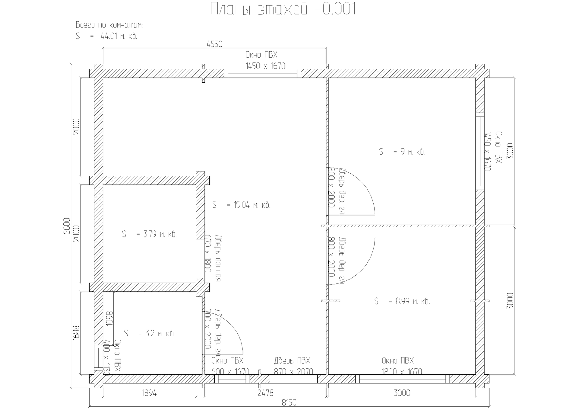 План хозблока 6.6×8.15